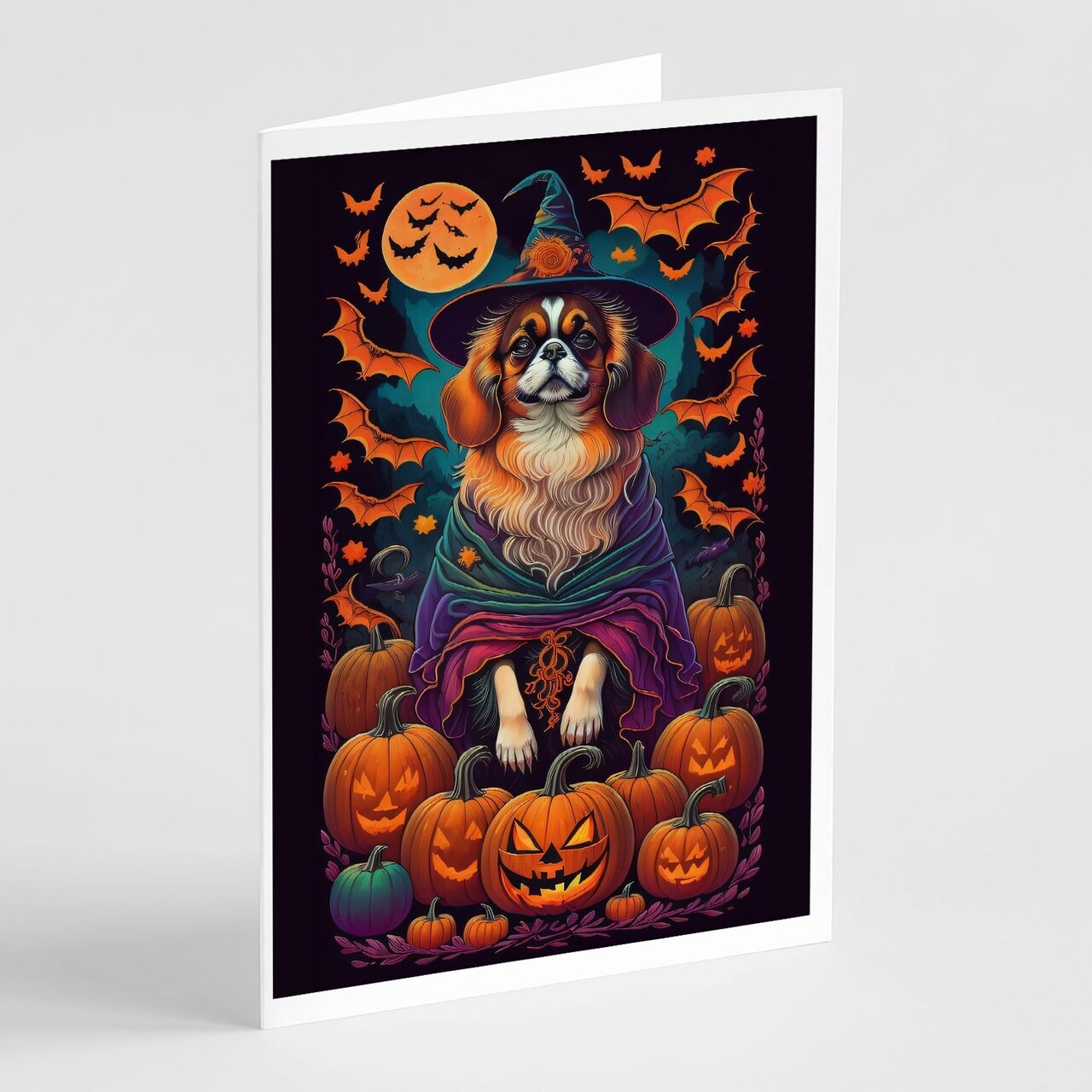 Edge Collections - 5" x 7" - Multicolor - Halloween Tibetan Spaniel Greeting Cards - 8 Pieces